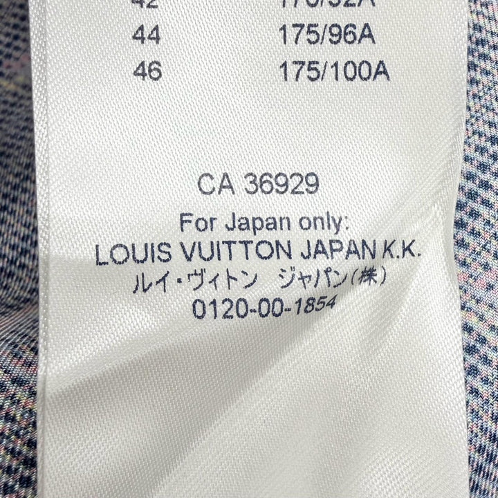 未使用品△LOUIS VUITTON ルイヴィトン シルク100％ LVボタン付き 3Dモノグラムプリント 総柄 長袖シャツ ネイビー系 34 伊製 正規品