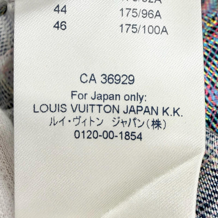 未使用品△LOUIS VUITTON ルイヴィトン シルク100％ LVボタン付き 3Dモノグラムプリント 総柄 長袖シャツ ネイビー系 IT 38 伊製 正規品