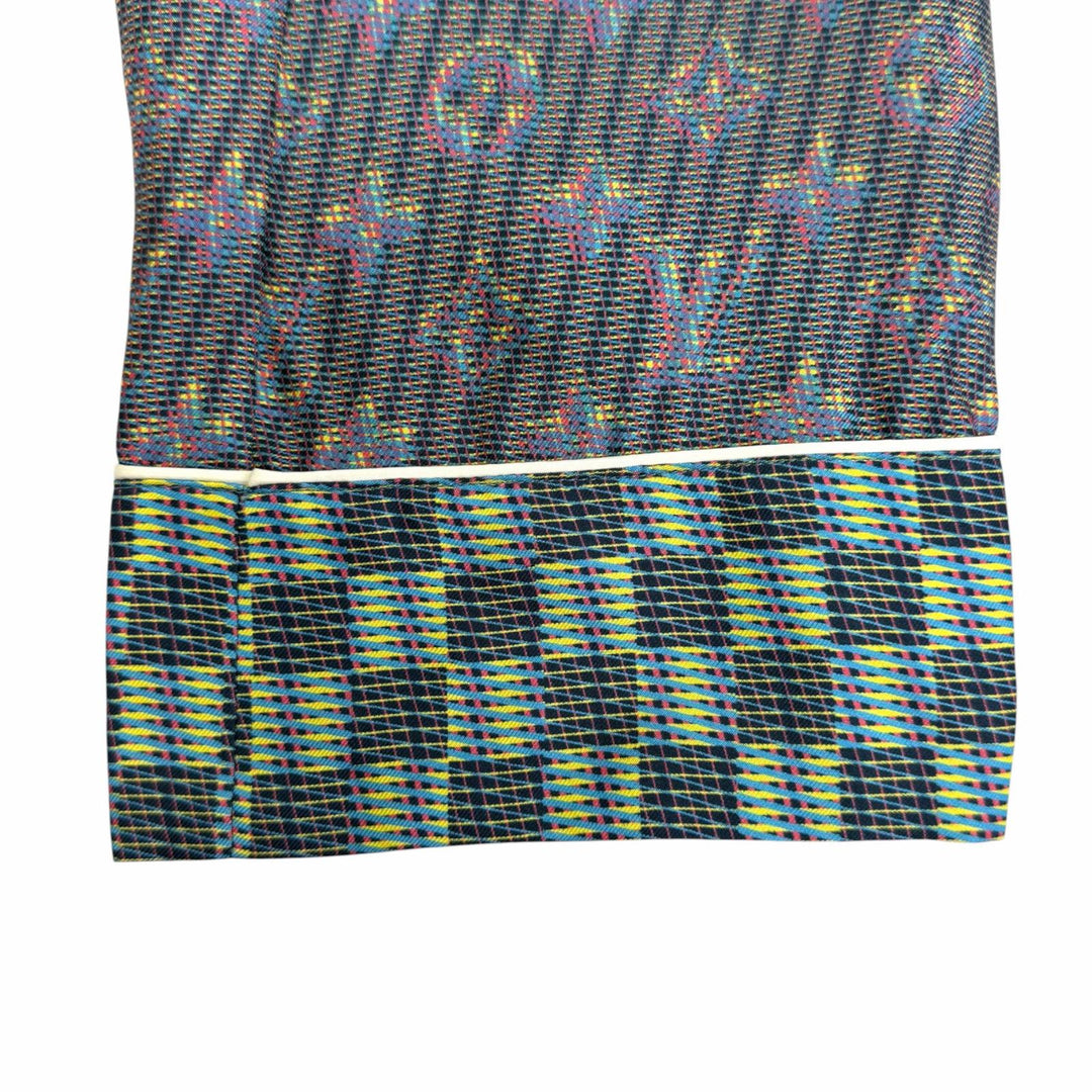 未使用品△LOUIS VUITTON ルイヴィトン シルク100％ LVボタン付き 3Dモノグラムプリント 総柄 長袖シャツ ネイビー系 IT 38 伊製 正規品