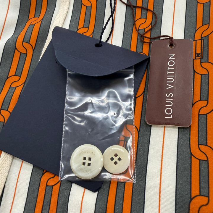 未使用品▼LOUIS VUITTON ルイヴィトン コットン シルク チェーンストライプ柄 紐付き パンツ マルチ IT 42 イタリア製 正規品 メンズ