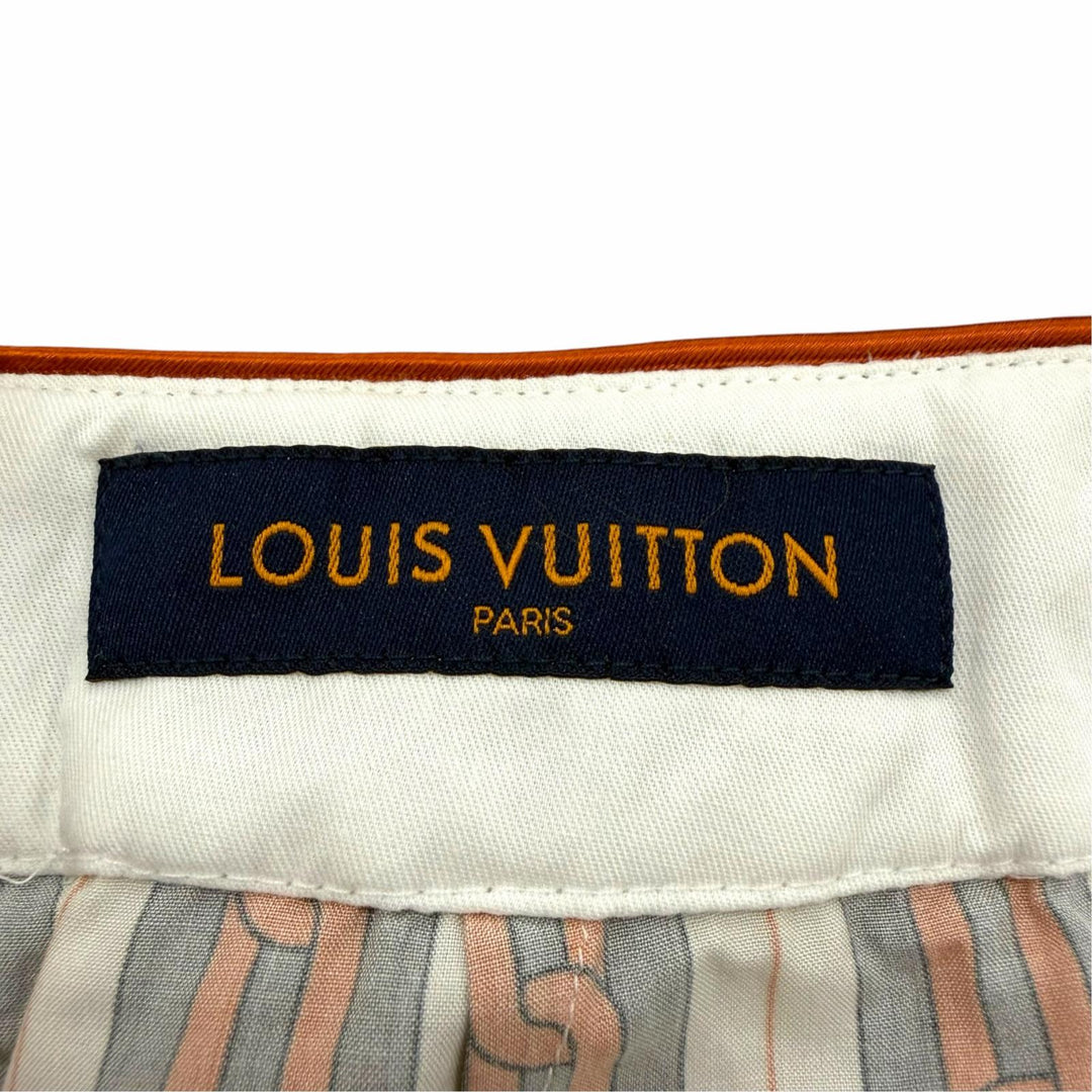 未使用品▼LOUIS VUITTON ルイヴィトン コットン シルク チェーンストライプ柄 紐付き パンツ マルチ IT 42 イタリア製 正規品 メンズ