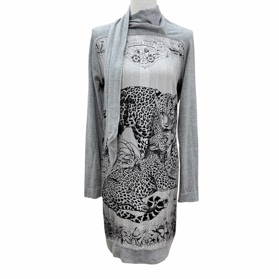 極美品☆HERMES エルメス Jungle Love ジャングルラブ シルク カシミヤ ツイルレーヌ 長袖ニット ワンピース グレー IT 36 イタリア製