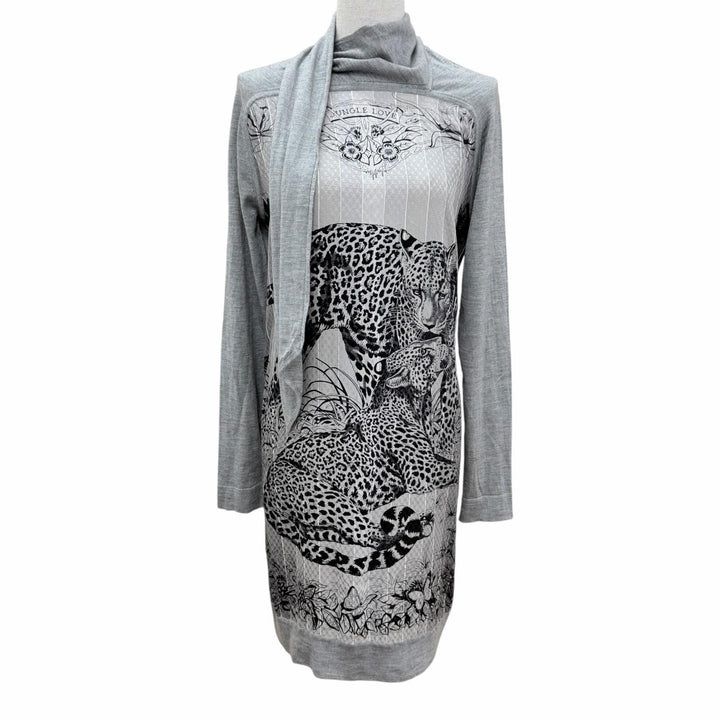 極美品☆HERMES エルメス Jungle Love ジャングルラブ シルク カシミヤ ツイルレーヌ 長袖ニット ワンピース グレー IT 36 イタリア製
