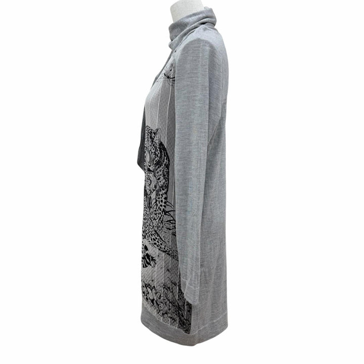 極美品☆HERMES エルメス Jungle Love ジャングルラブ シルク カシミヤ ツイルレーヌ 長袖ニット ワンピース グレー IT 36 イタリア製