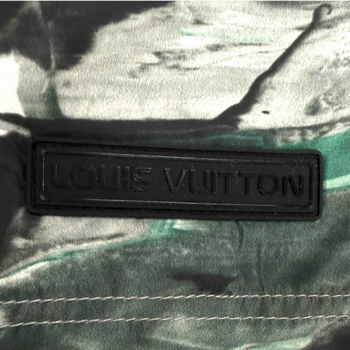未使用品□LOUIS VUITTON ルイヴィトン 総柄 ロゴラバーワッペン スイムパンツ ショートパンツ グリーン S イタリア製 正規品 メンズ