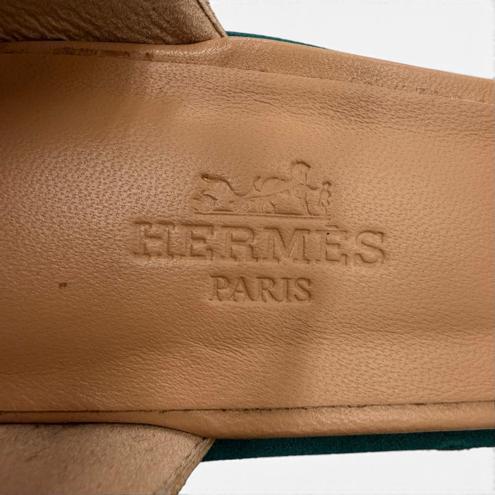 美品☆HERMES エルメス スウェードレザー ウェッジソール アンクルストラップ サンダル ブラック マルチ 37.5 イタリア製 レディース