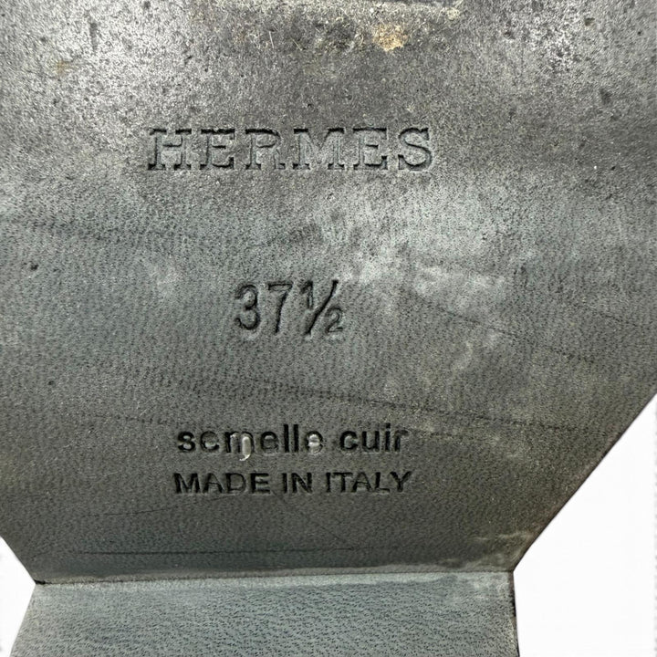 美品☆HERMES エルメス スウェードレザー ウェッジソール アンクルストラップ サンダル ブラック マルチ 37.5 イタリア製 レディース