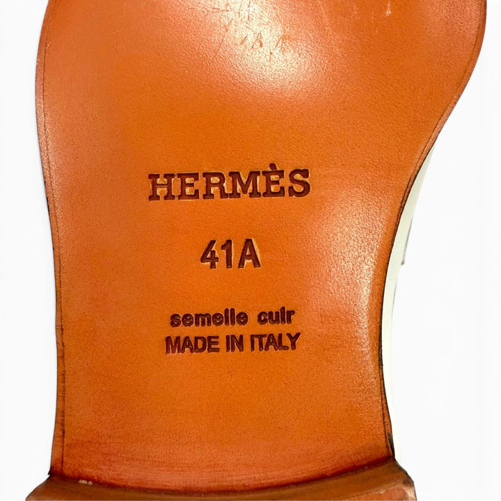 未使用品▼HERMES エルメス モカシン デスタン シルバー金具 ケリーバックル Uチップ レザーシューズ ローファー ホワイト 41 箱付き