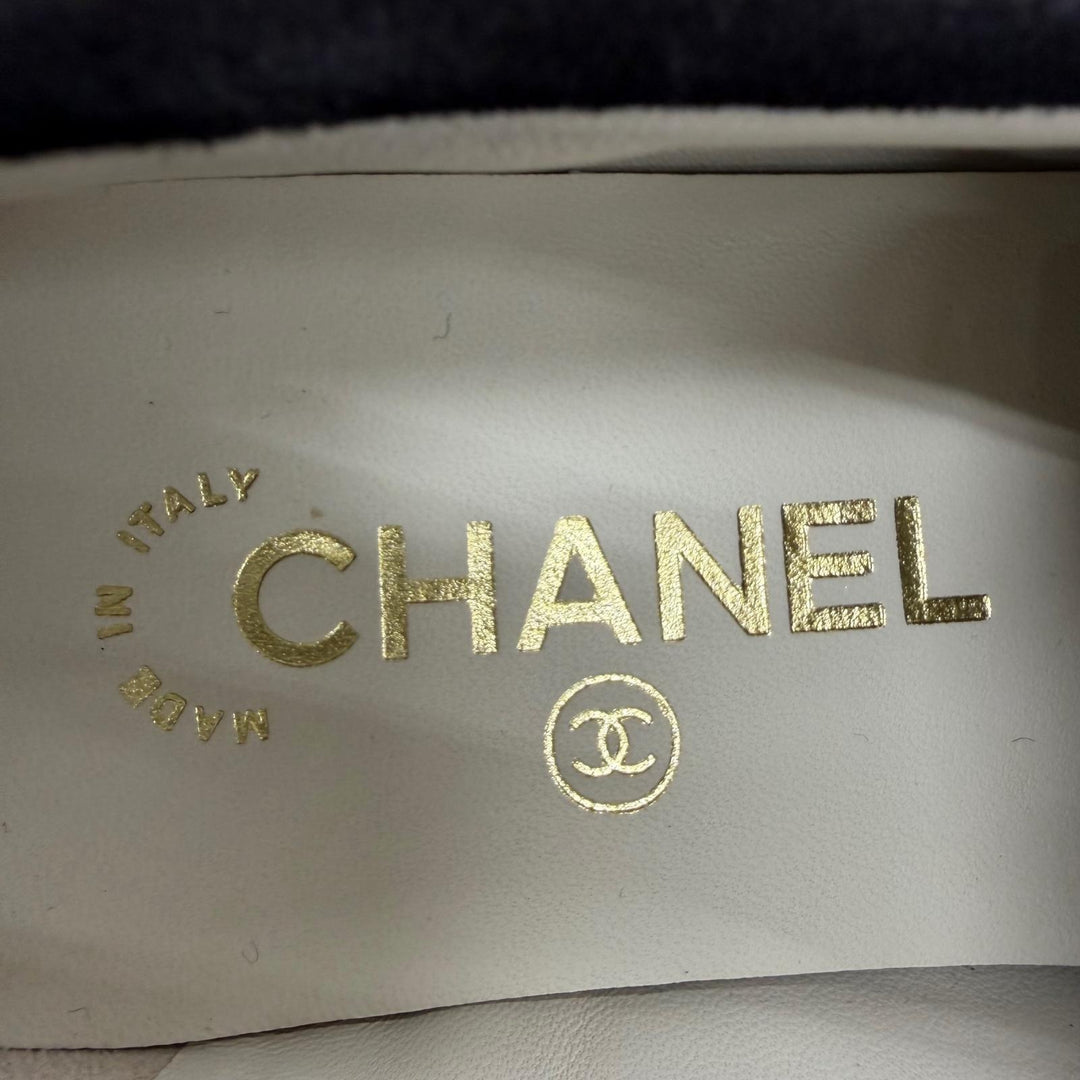 美品☆CHANEL シャネル 25C G47005 ココマーク チェーン スウェードレザー ローファー ブラック ベージュ 35 イタリア製 レディース