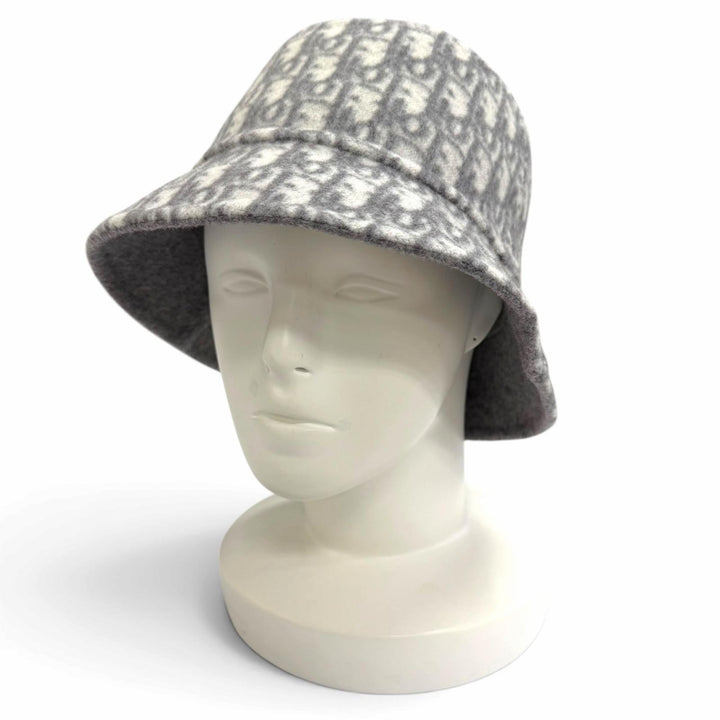 極美品△Christian Dior クリスチャンディオール 11DCH923I100 ウール シルク オブリーク リバーシブル バケットハット グレー 58 正規品