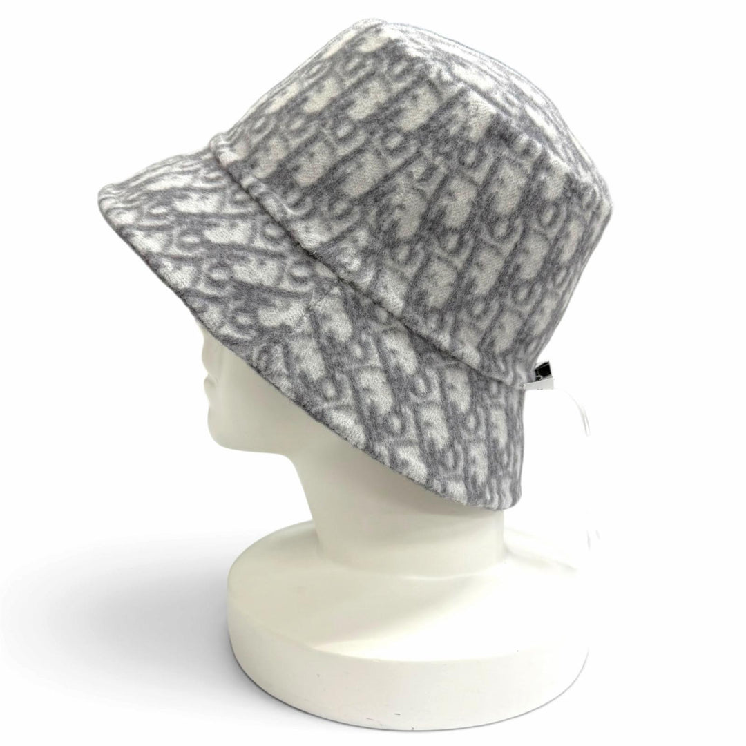 極美品△Christian Dior クリスチャンディオール 11DCH923I100 ウール シルク オブリーク リバーシブル バケットハット グレー 58 正規品