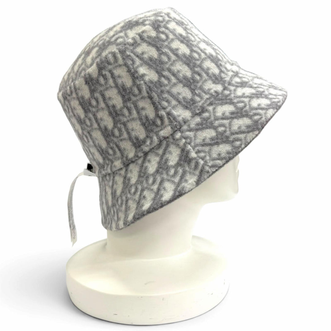 極美品△Christian Dior クリスチャンディオール 11DCH923I100 ウール シルク オブリーク リバーシブル バケットハット グレー 58 正規品