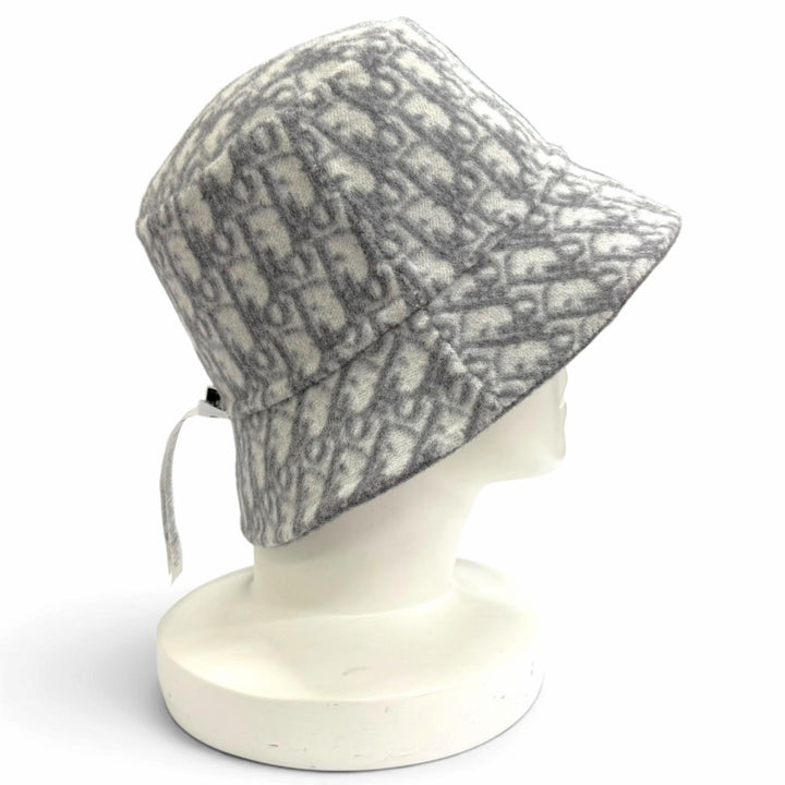 極美品△Christian Dior クリスチャンディオール 11DCH923I100 ウール シルク オブリーク リバーシブル バケットハット グレー 58 正規品
