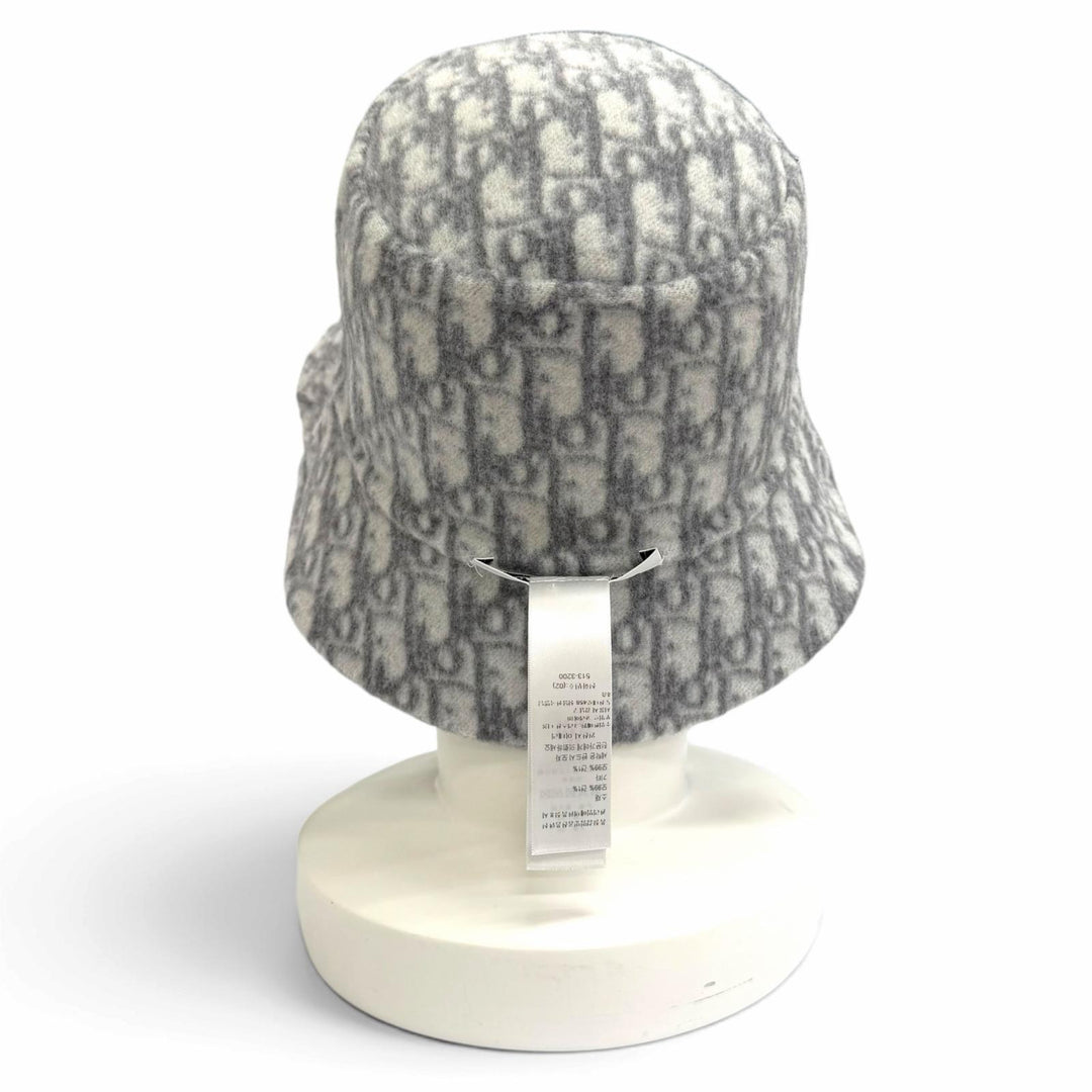 極美品△Christian Dior クリスチャンディオール 11DCH923I100 ウール シルク オブリーク リバーシブル バケットハット グレー 58 正規品