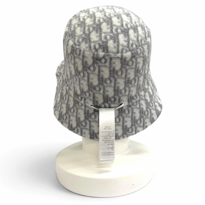 極美品△Christian Dior クリスチャンディオール 11DCH923I100 ウール シルク オブリーク リバーシブル バケットハット グレー 58 正規品