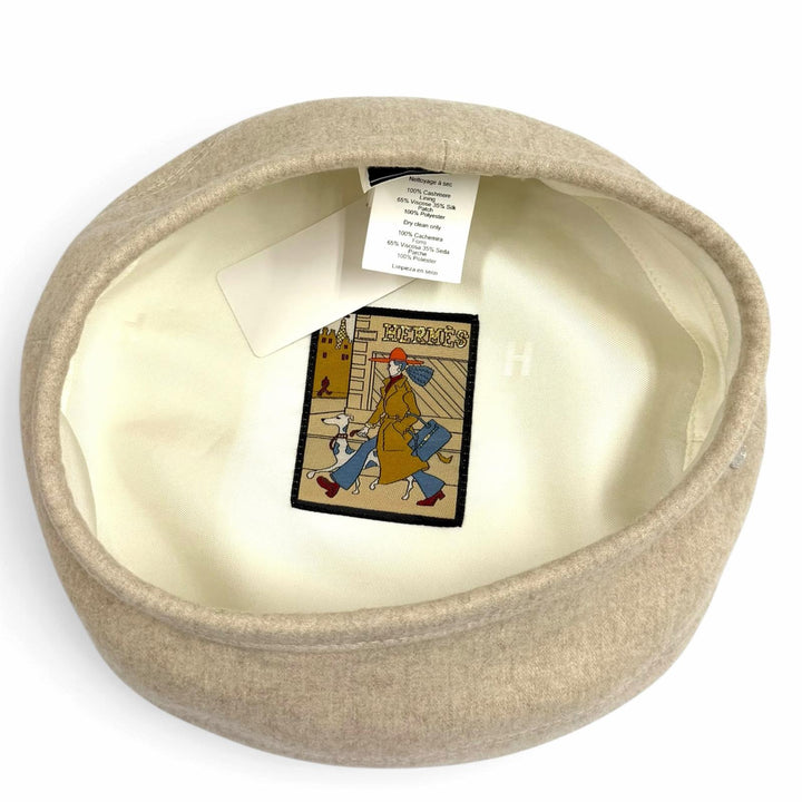 未使用品★HERMES エルメス H222023N サントノール カシミヤ100％ クルードセル パリジェンヌワッペン ベレー帽 57 イタリア製 正規品