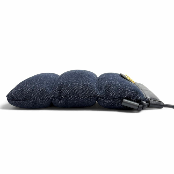 未使用品★MONCLER モンクレール PUFFY PHONE CASE ロゴ金具 レザー使い デニム ショルダーバッグ インディゴ ブラック 保存袋付き