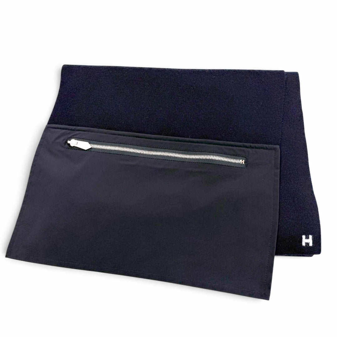 未使用品▼HERMES エルメス H393830T Just in Case カシミヤ シルク シルバー金具 Hロゴ刺繍 ジップポケット付 ストール マフラー 正規品