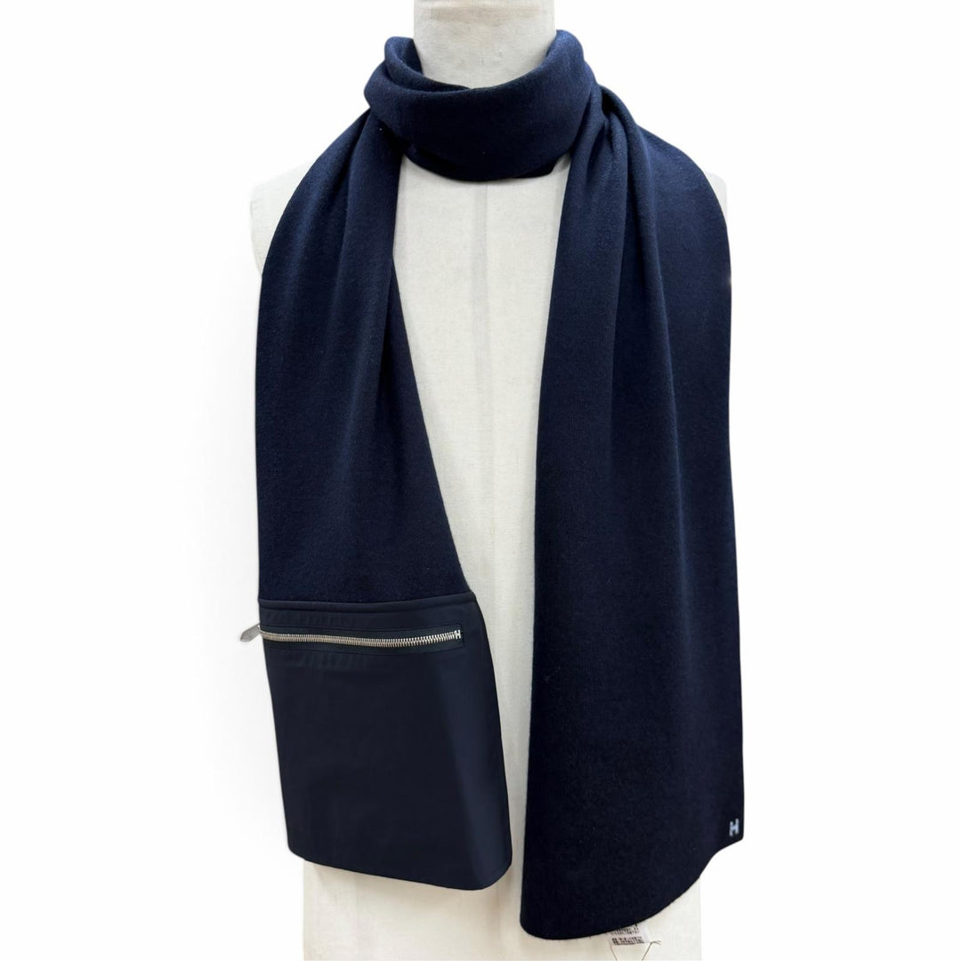 未使用品▼HERMES エルメス H393830T Just in Case カシミヤ シルク シルバー金具 Hロゴ刺繍 ジップポケット付 ストール マフラー 正規品
