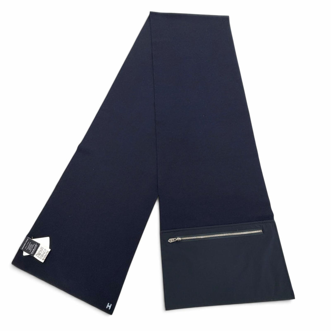 未使用品▼HERMES エルメス H393830T Just in Case カシミヤ シルク シルバー金具 Hロゴ刺繍 ジップポケット付 ストール マフラー 正規品