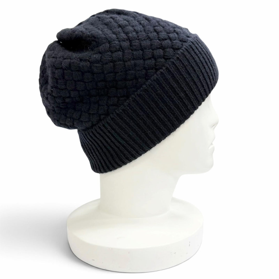 極美品△CHANEL シャネル カシミヤ100％ レース編み ココマーク カメリア ニット帽 ニットキャップ ダークネイビー ホワイト 伊製 正規品