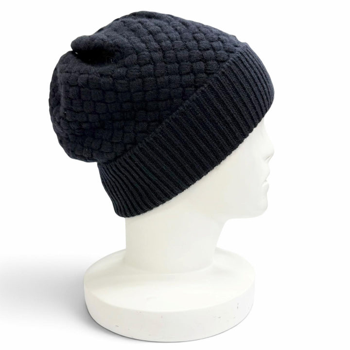 極美品△CHANEL シャネル カシミヤ100％ レース編み ココマーク カメリア ニット帽 ニットキャップ ダークネイビー ホワイト 伊製 正規品