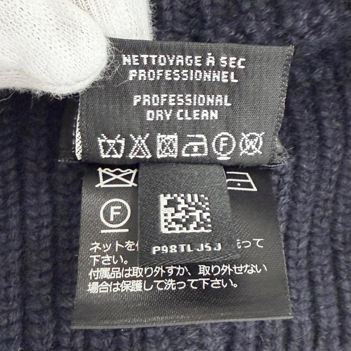極美品△CHANEL シャネル カシミヤ100％ レース編み ココマーク カメリア ニット帽 ニットキャップ ダークネイビー ホワイト 伊製 正規品
