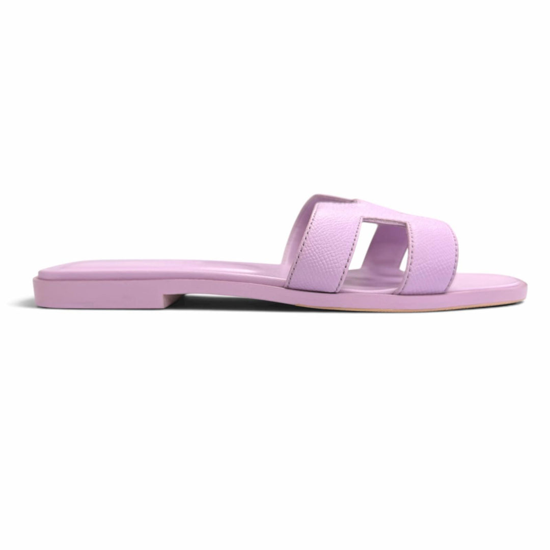 極美品△HERMES エルメス 202272Z ORAN オラン レザー Hモチーフ フラット ミュール サンダル ライトパープル系 36.5 伊製 レディース