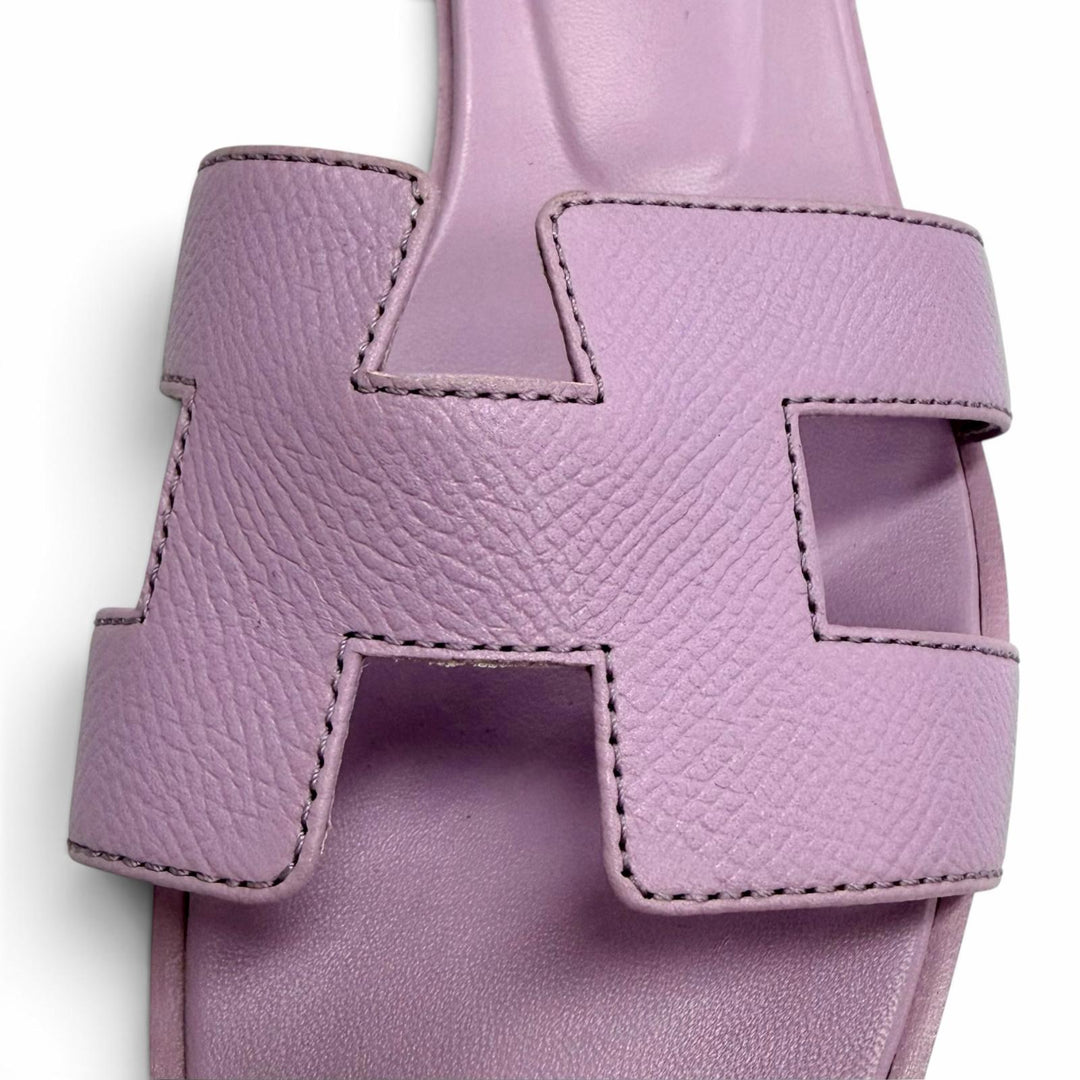 極美品△HERMES エルメス 202272Z ORAN オラン レザー Hモチーフ フラット ミュール サンダル ライトパープル系 36.5 伊製 レディース