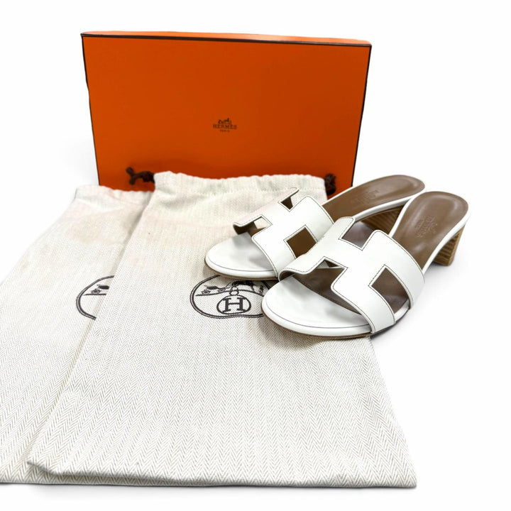 未使用品☆HERMES エルメス 1071002Z Oasis オアジス レザー ミュール サンダル ホワイト 37 イタリア製 レディース 箱・保存袋付き