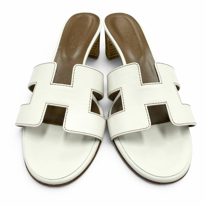 未使用品☆HERMES エルメス 1071002Z Oasis オアジス レザー ミュール サンダル ホワイト 37 イタリア製 レディース 箱・保存袋付き