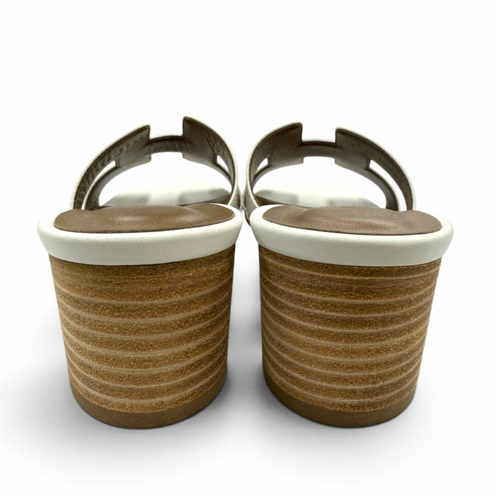 未使用品☆HERMES エルメス 1071002Z Oasis オアジス レザー ミュール サンダル ホワイト 37 イタリア製 レディース 箱・保存袋付き