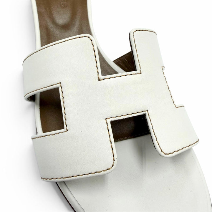 未使用品☆HERMES エルメス 1071002Z Oasis オアジス レザー ミュール サンダル ホワイト 37 イタリア製 レディース 箱・保存袋付き