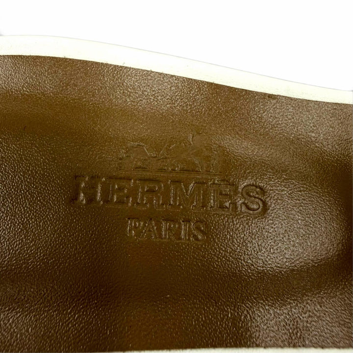 未使用品☆HERMES エルメス 1071002Z Oasis オアジス レザー ミュール サンダル ホワイト 37 イタリア製 レディース 箱・保存袋付き