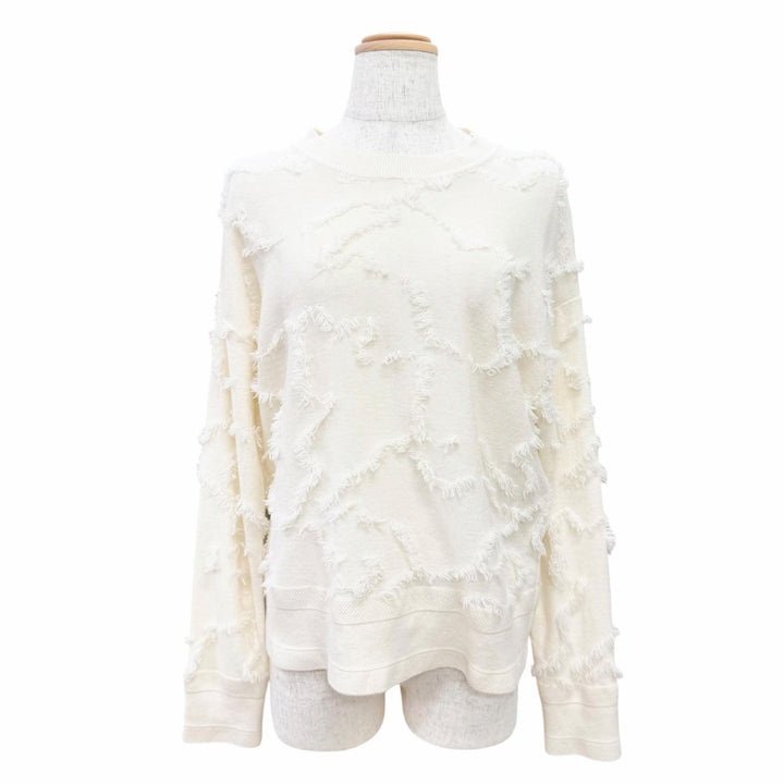 極美品△Christian Dior クリスチャンディオール 014S55AM034 カシミヤ100％ ロゴ ミニフリンジ 長袖 ニット アイボリー IT 40 正規品