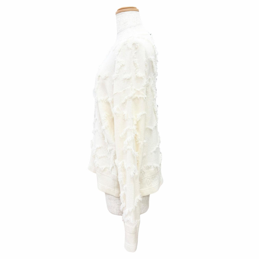 極美品△Christian Dior クリスチャンディオール 014S55AM034 カシミヤ100％ ロゴ ミニフリンジ 長袖 ニット アイボリー IT 40 正規品