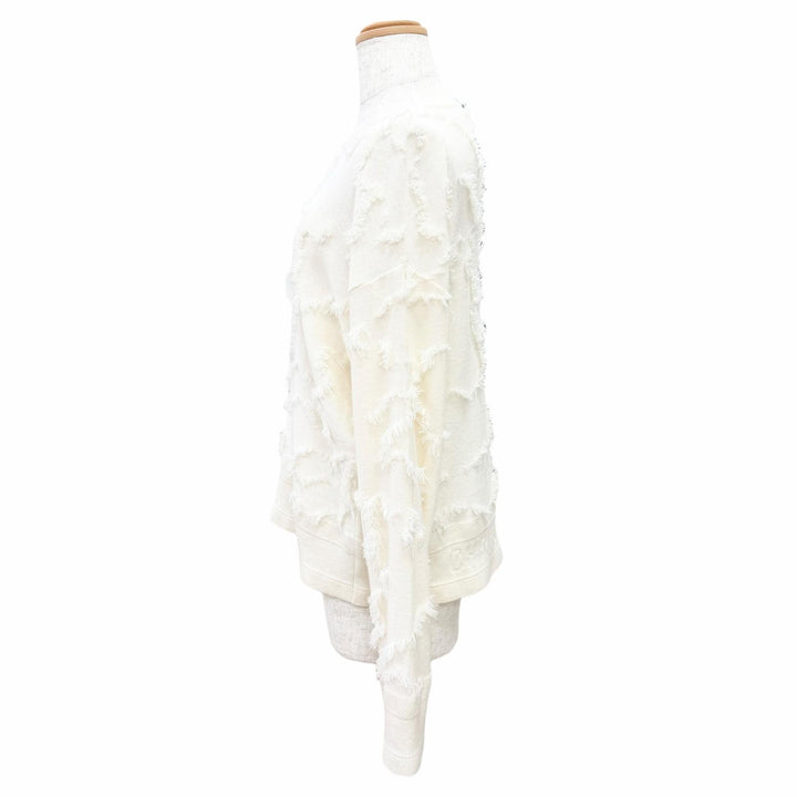 極美品△Christian Dior クリスチャンディオール 014S55AM034 カシミヤ100％ ロゴ ミニフリンジ 長袖 ニット アイボリー IT 40 正規品