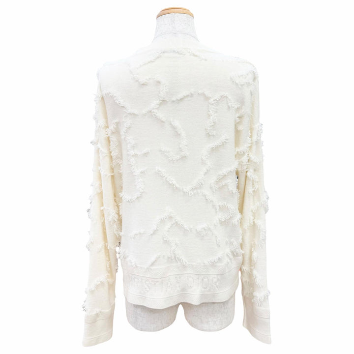 極美品△Christian Dior クリスチャンディオール 014S55AM034 カシミヤ100％ ロゴ ミニフリンジ 長袖 ニット アイボリー IT 40 正規品