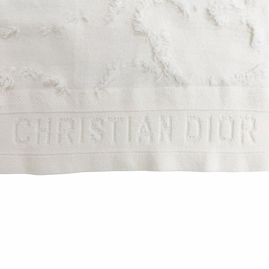 極美品△Christian Dior クリスチャンディオール 014S55AM034 カシミヤ100％ ロゴ ミニフリンジ 長袖 ニット アイボリー IT 40 正規品