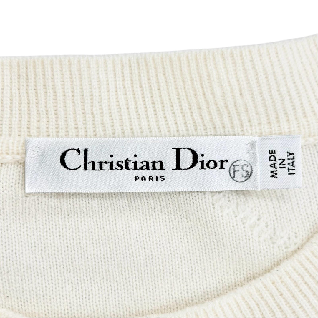 極美品△Christian Dior クリスチャンディオール 014S55AM034 カシミヤ100％ ロゴ ミニフリンジ 長袖 ニット アイボリー IT 40 正規品