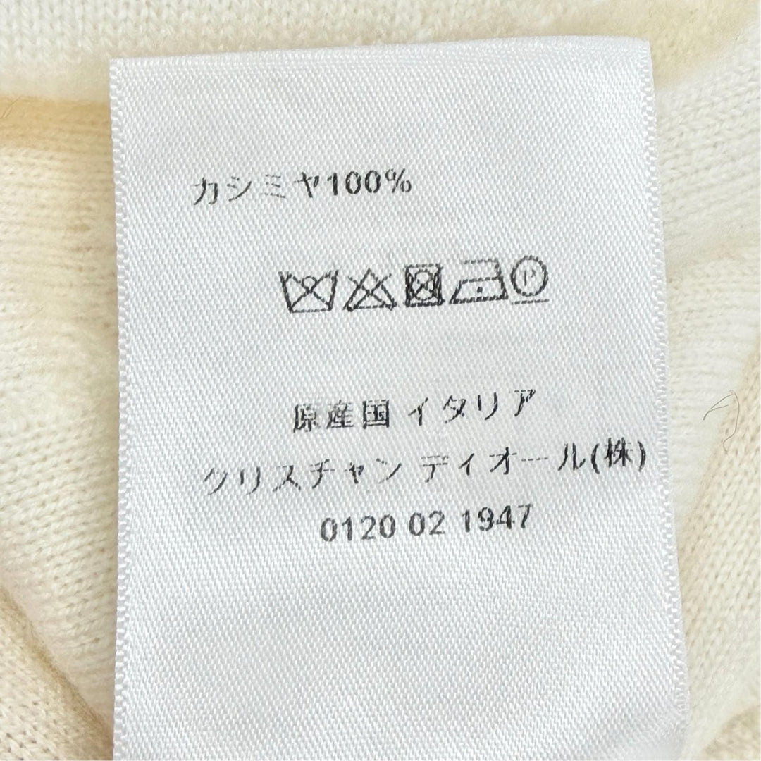 極美品△Christian Dior クリスチャンディオール 014S55AM034 カシミヤ100％ ロゴ ミニフリンジ 長袖 ニット アイボリー IT 40 正規品