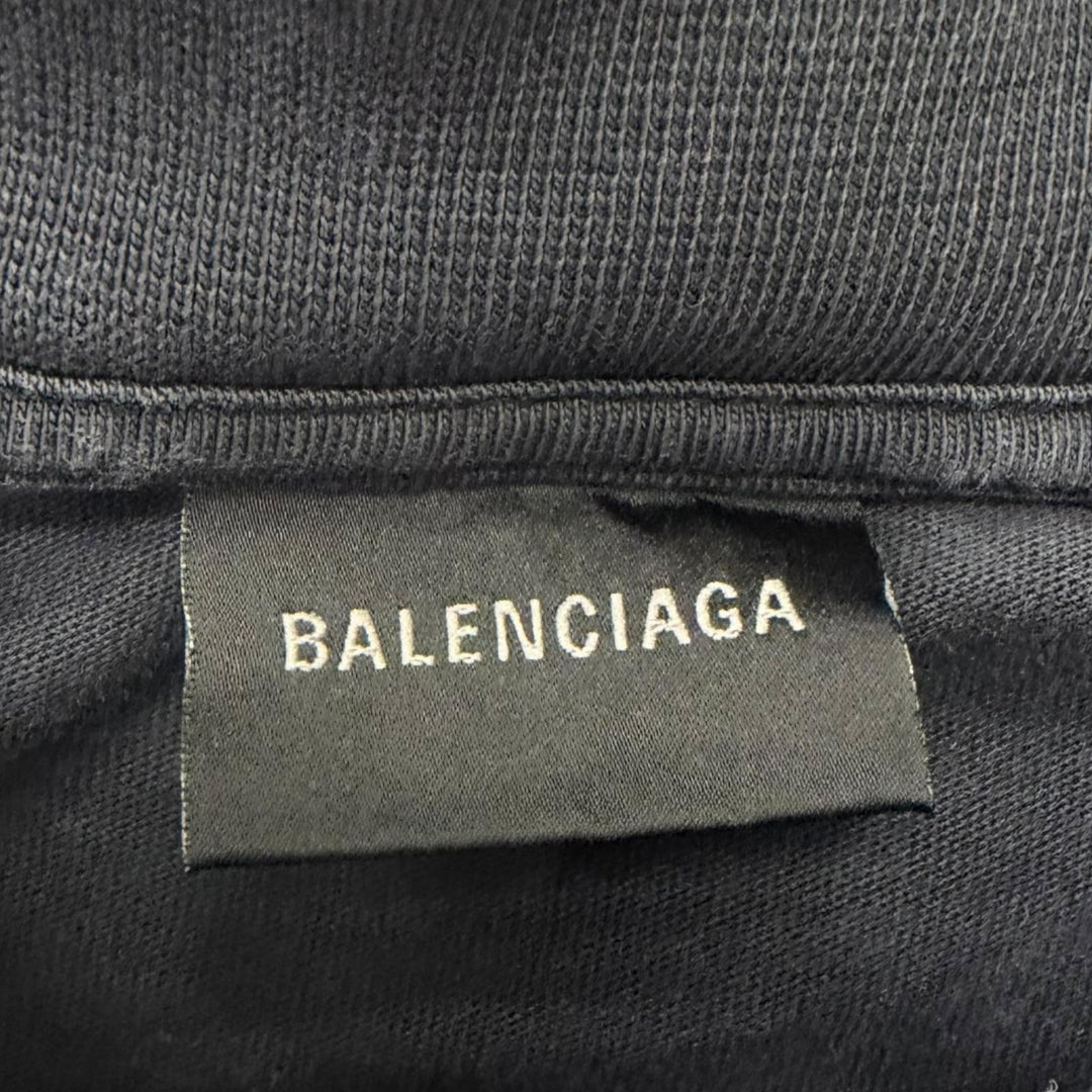 極美品□BALENCIAGA バレンシアガ 739037 コットン100％ ダメージ加工 テープロゴ オーバーサイズ 半袖Ｔシャツ ブラック 1 正規品