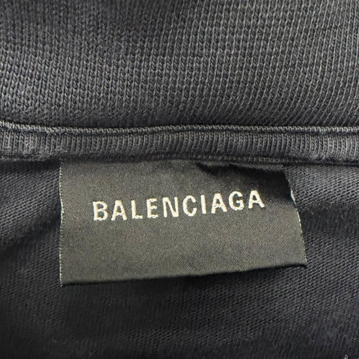 極美品□BALENCIAGA バレンシアガ 739037 コットン100％ ダメージ加工 テープロゴ オーバーサイズ 半袖Ｔシャツ ブラック 1 正規品