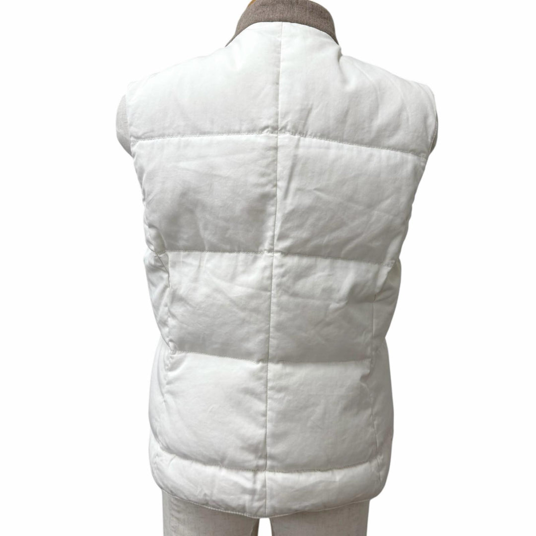 美品□Brunello Cucinelli ブルネロクチネリ ウール コットン スナップボタン ダウンベスト ジレ ホワイト ブラウン 48 イタリア製