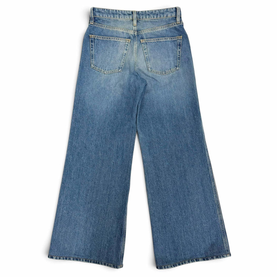 極美品△LOUIS VUITTON ルイヴィトン 24SS 1AHPJ7 ハイウエストジーンズ コットン100％ モノグラムパッチ デニムパンツ ブルー 34 正規品