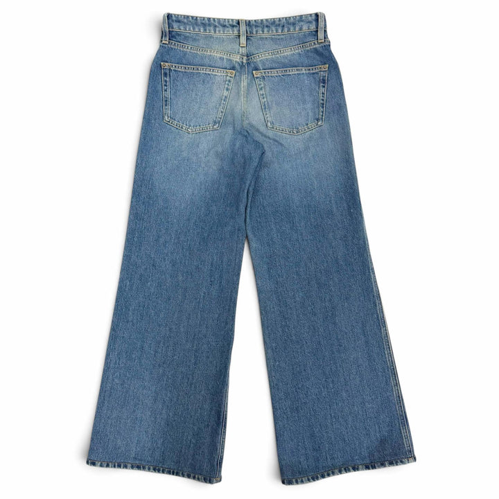 極美品△LOUIS VUITTON ルイヴィトン 24SS 1AHPJ7 ハイウエストジーンズ コットン100％ モノグラムパッチ デニムパンツ ブルー 34 正規品