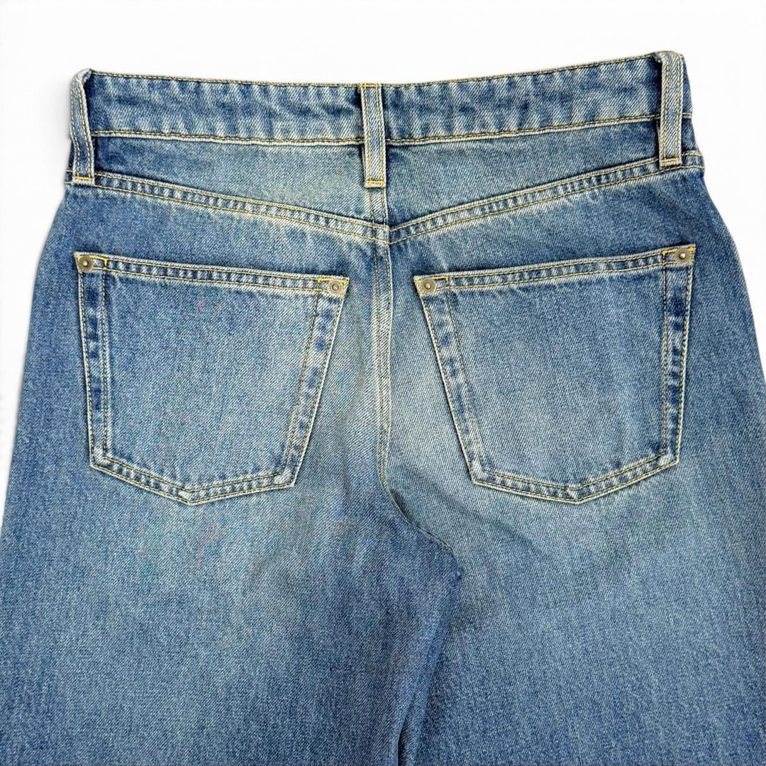 極美品△LOUIS VUITTON ルイヴィトン 24SS 1AHPJ7 ハイウエストジーンズ コットン100％ モノグラムパッチ デニムパンツ ブルー 34 正規品