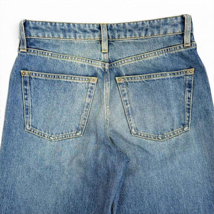 極美品△LOUIS VUITTON ルイヴィトン 24SS 1AHPJ7 ハイウエストジーンズ コットン100％ モノグラムパッチ デニムパンツ ブルー 34 正規品