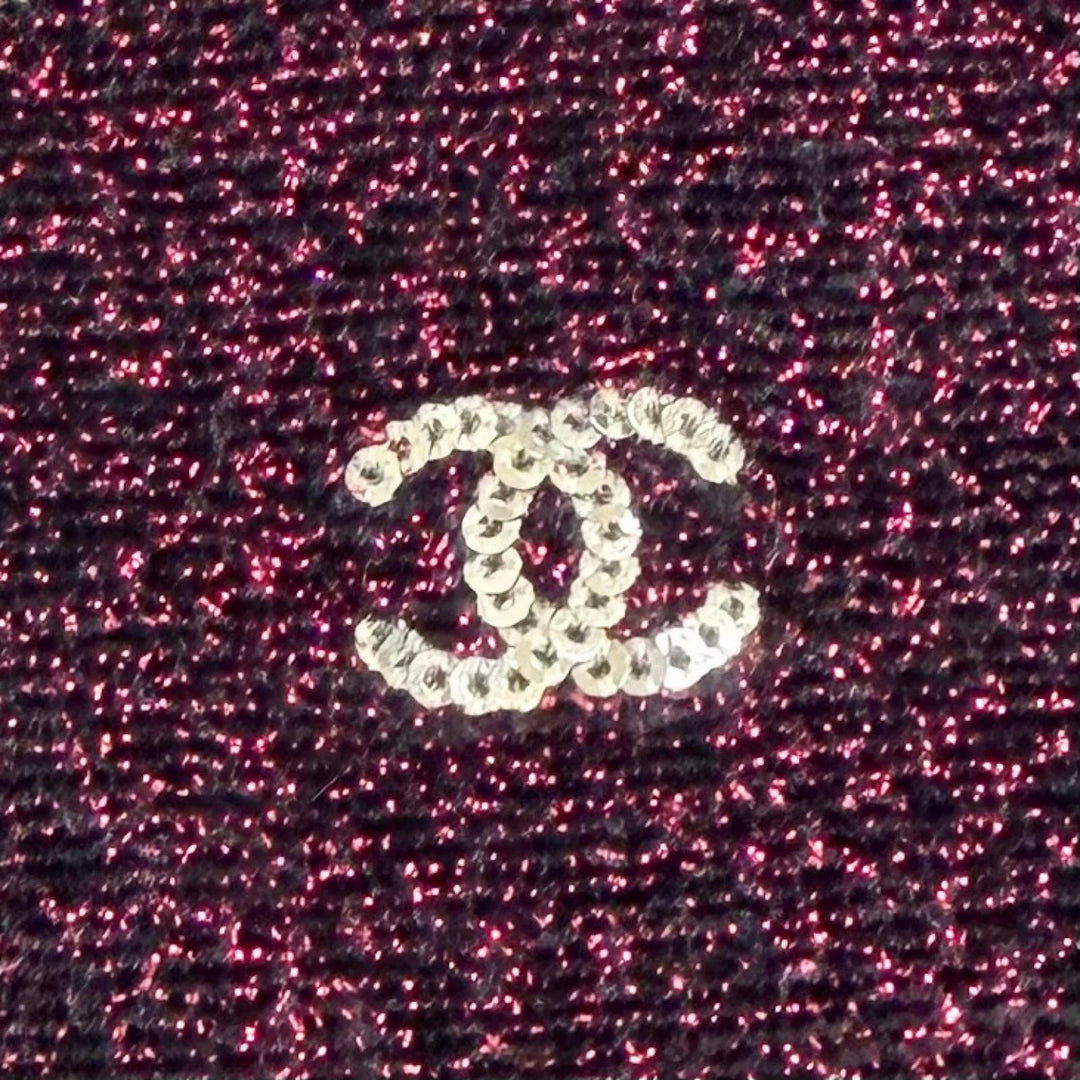 極美品△CHANEL シャネル P64921V60312 ココマークスパンコール ラメ ハーフジップ 半袖ニット ボルドー IT 36 伊製 正規品 レディース