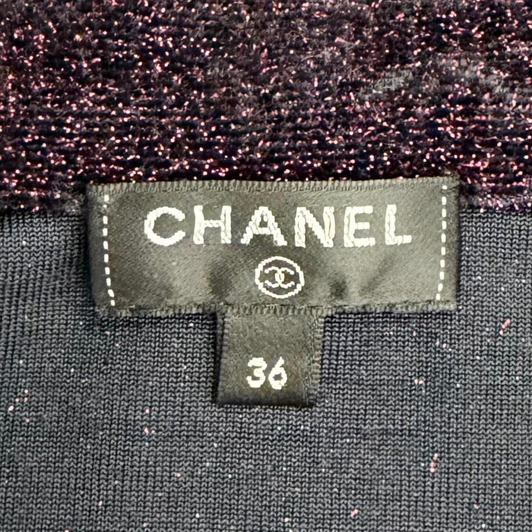 極美品△CHANEL シャネル P64921V60312 ココマークスパンコール ラメ ハーフジップ 半袖ニット ボルドー IT 36 伊製 正規品 レディース